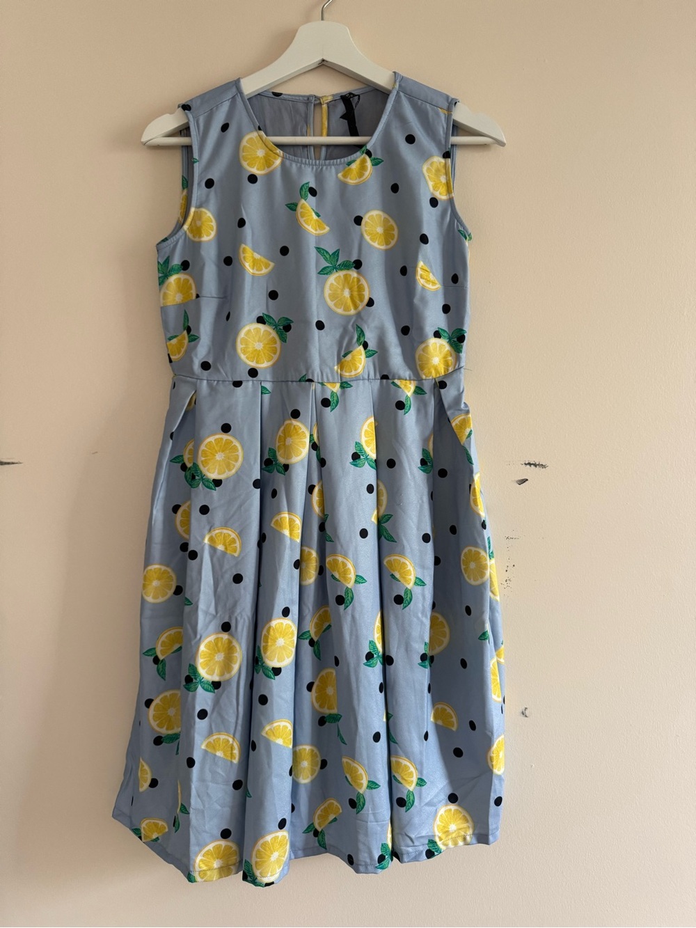 Sleeveless Blue Lemon-Print Casual Dress